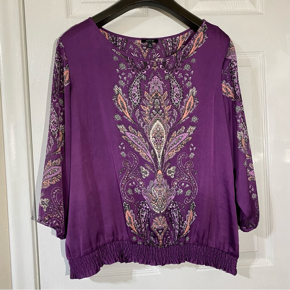 APT. 9  Women’s plum combo shirt with elastic stretch band bottom sleeve Size L